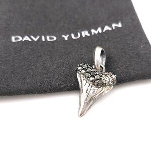David Yurman Sterling Silver Black Diamonds Small Shark Tooth Pendant Amulet